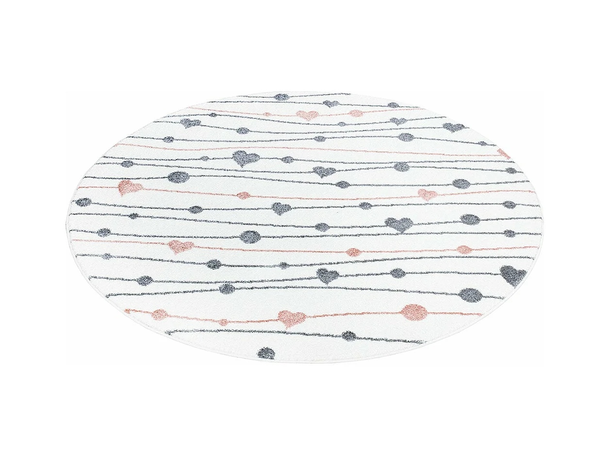 Tapis Rond pour chambre d'enfant Blanc Guirlandes Rose et Gris 120x120cm