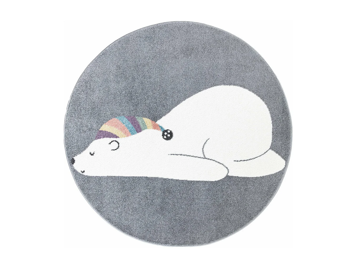 Tapis Rond pour chambre d'enfant Gris Motif Ours Blanc 120x120cm