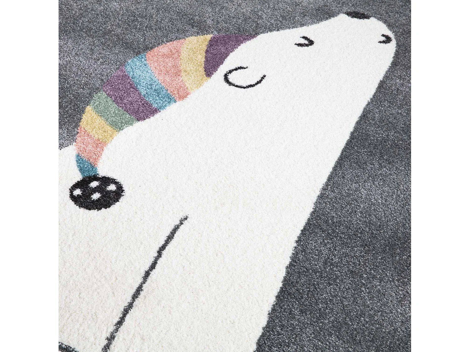 Tapis Rond pour chambre d'enfant Gris Motif Ours Blanc 120x120cm