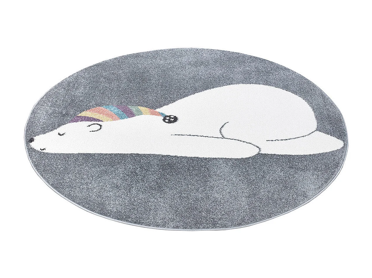 Tapis Rond pour chambre d'enfant Gris Motif Ours Blanc 120x120cm