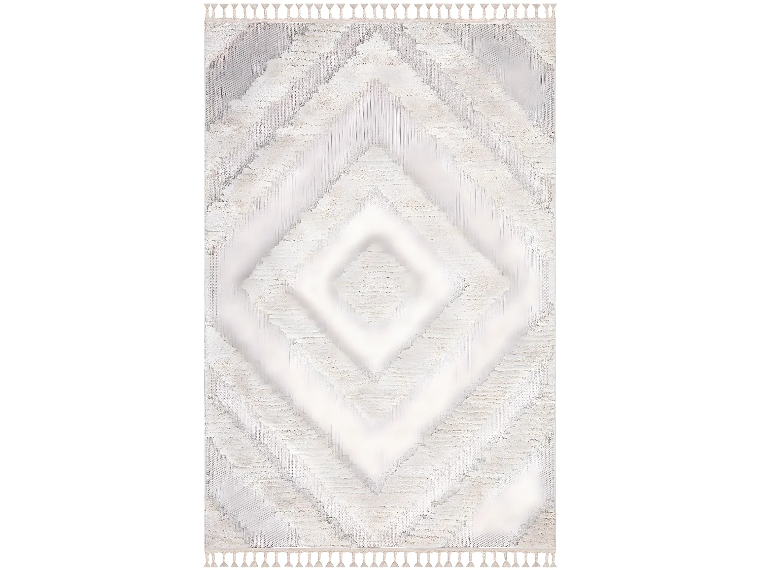 Tapis Boho Chic à franges tressées Crème/GrisBleu 200x290cm