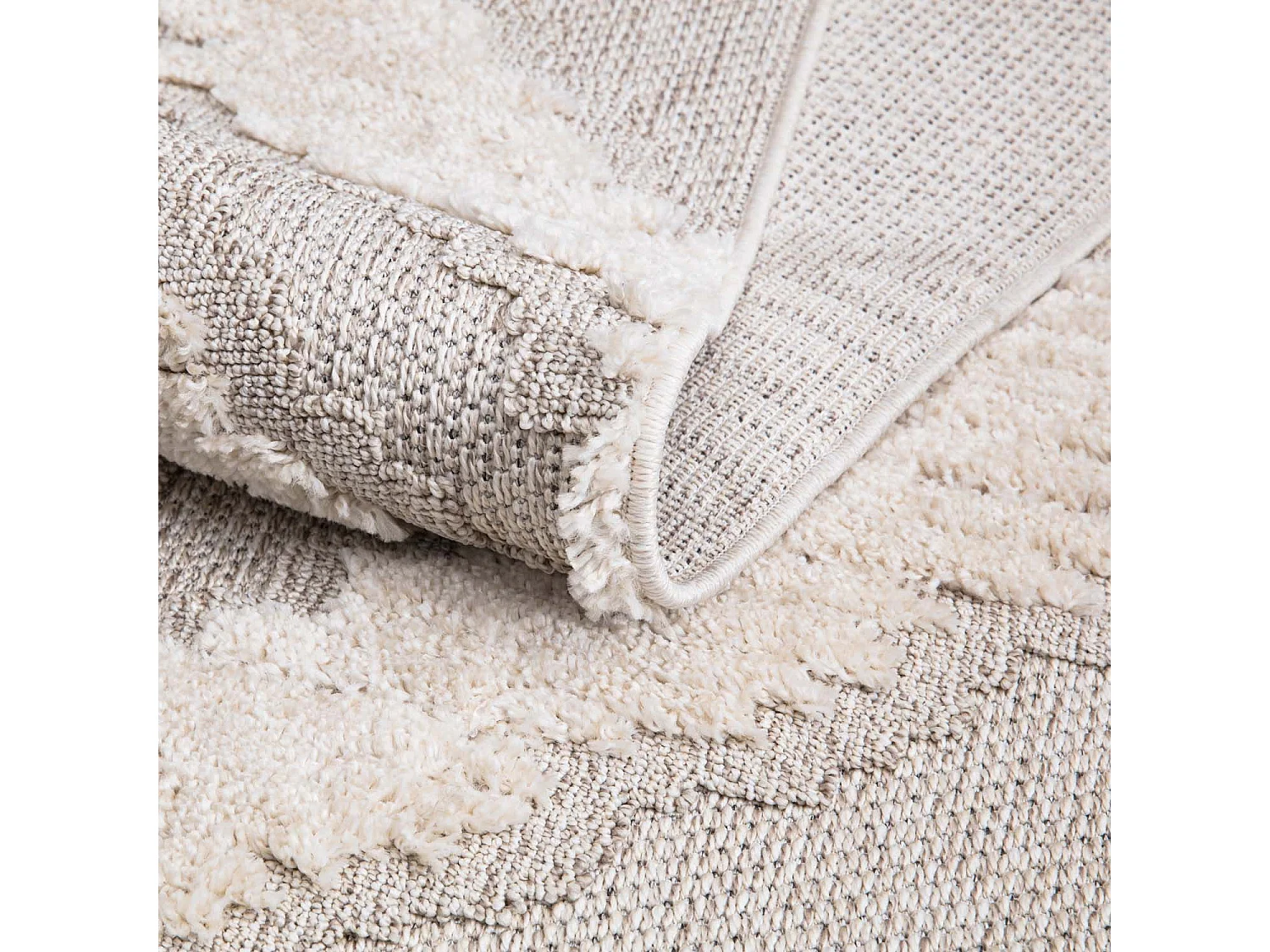 Tapis Boho Chic à franges tressées Crème/GrisBleu 200x290cm