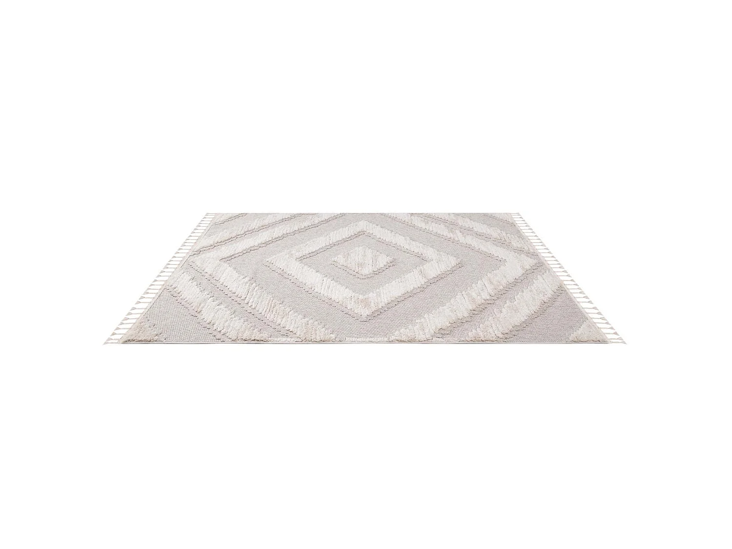 Tapis Boho Chic à franges tressées Crème/GrisBleu 200x290cm