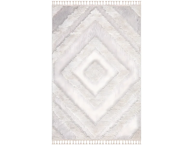 Tapis Boho Chic à franges tressées Crème/GrisBleu 200x290cm