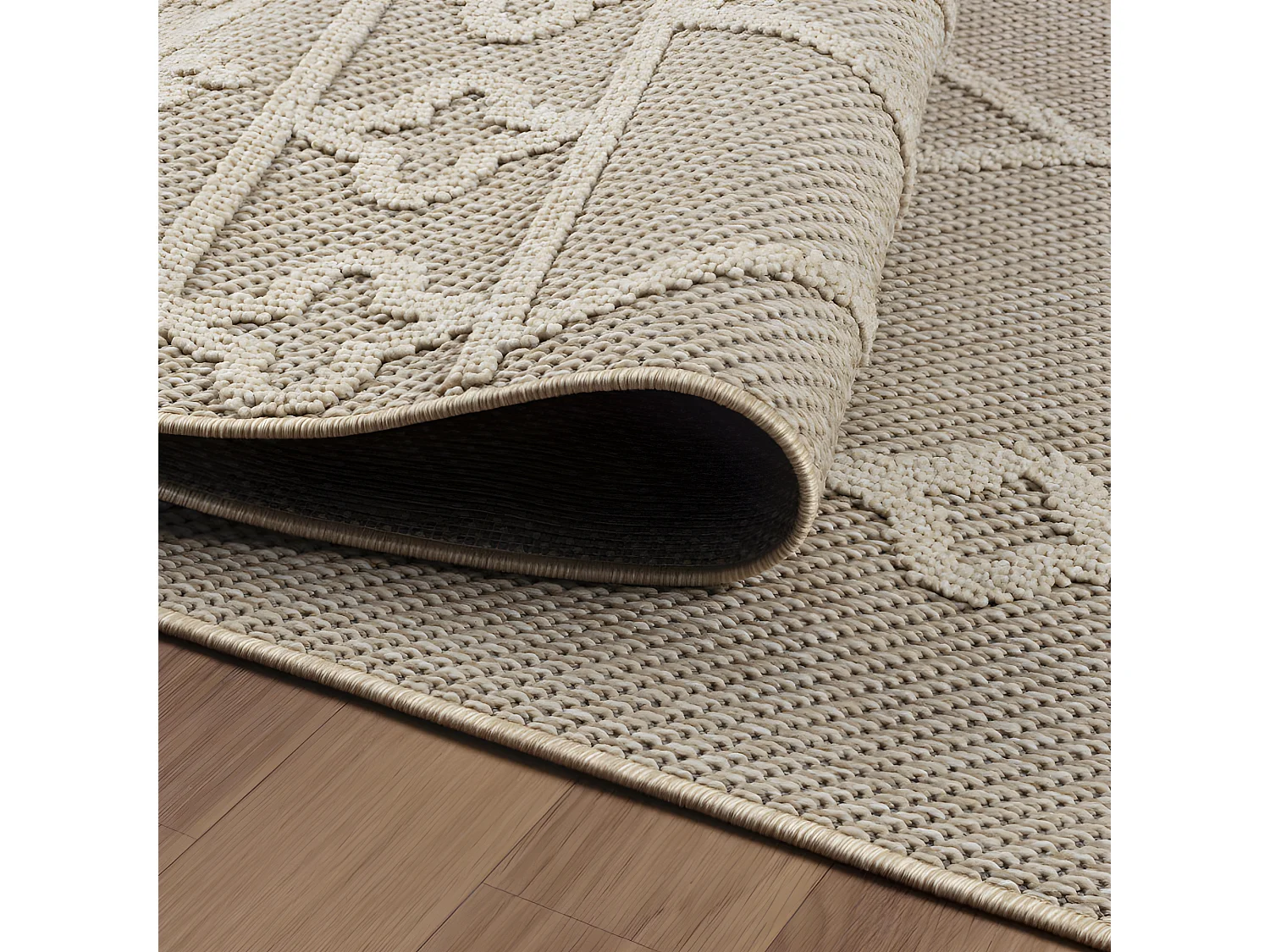 Tapis effet Jute naturel à Relief Géométrique Beige 200 x 290 cm