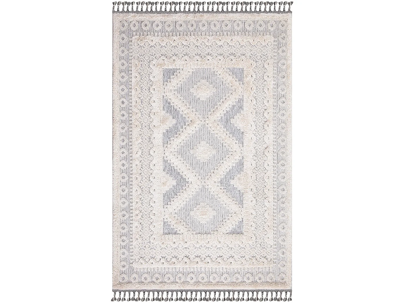 Tapis Boho Chic à franges tressées Crème/Gris 80x150cm