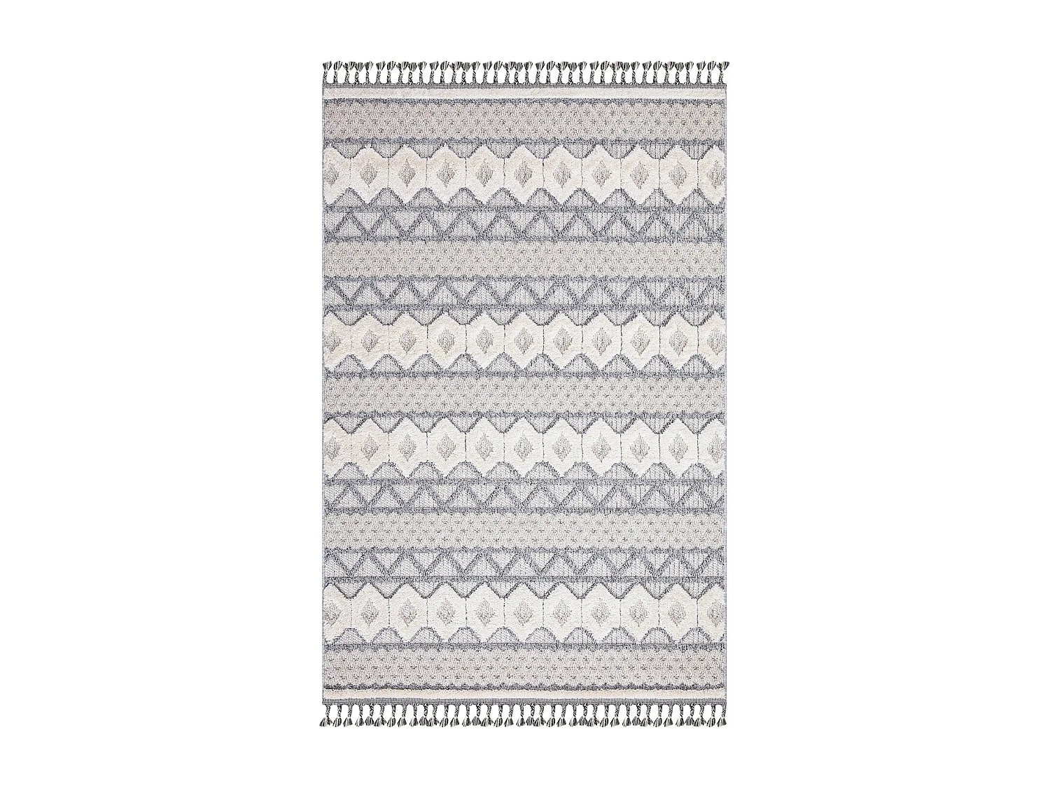 Tapis Boho Chic à franges tressées Gris/Crème 200x290cm