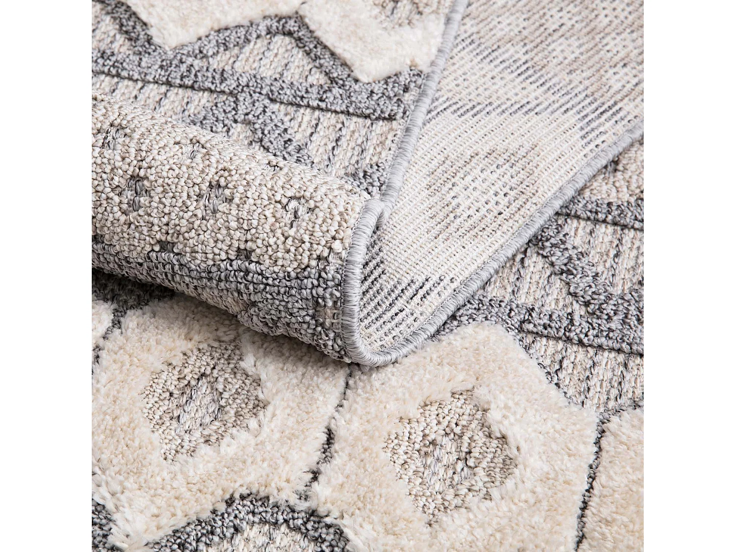 Tapis Boho Chic à franges tressées Gris/Crème 200x290cm