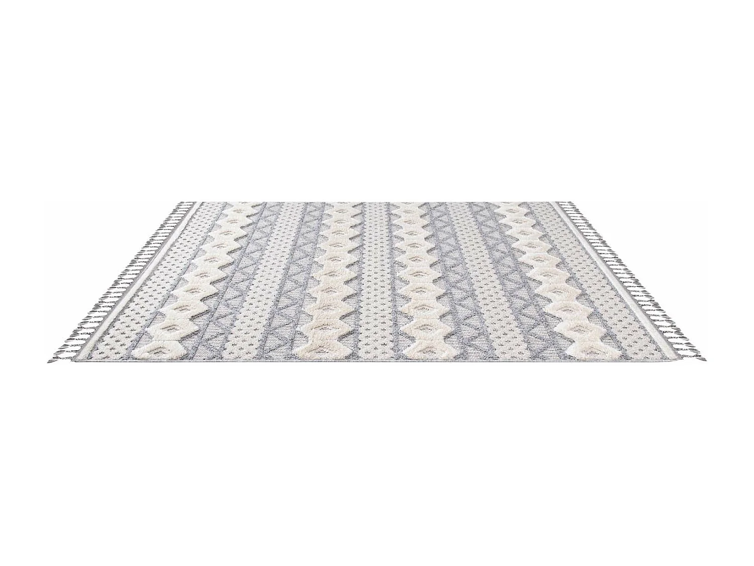 Tapis Boho Chic à franges tressées Gris/Crème 200x290cm