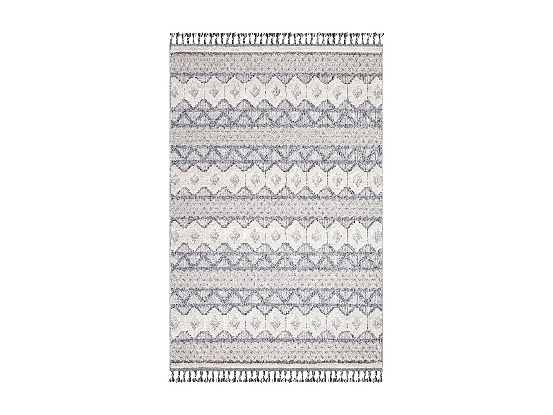 Tapis Boho Chic à franges tressées Gris/Crème 200x290cm