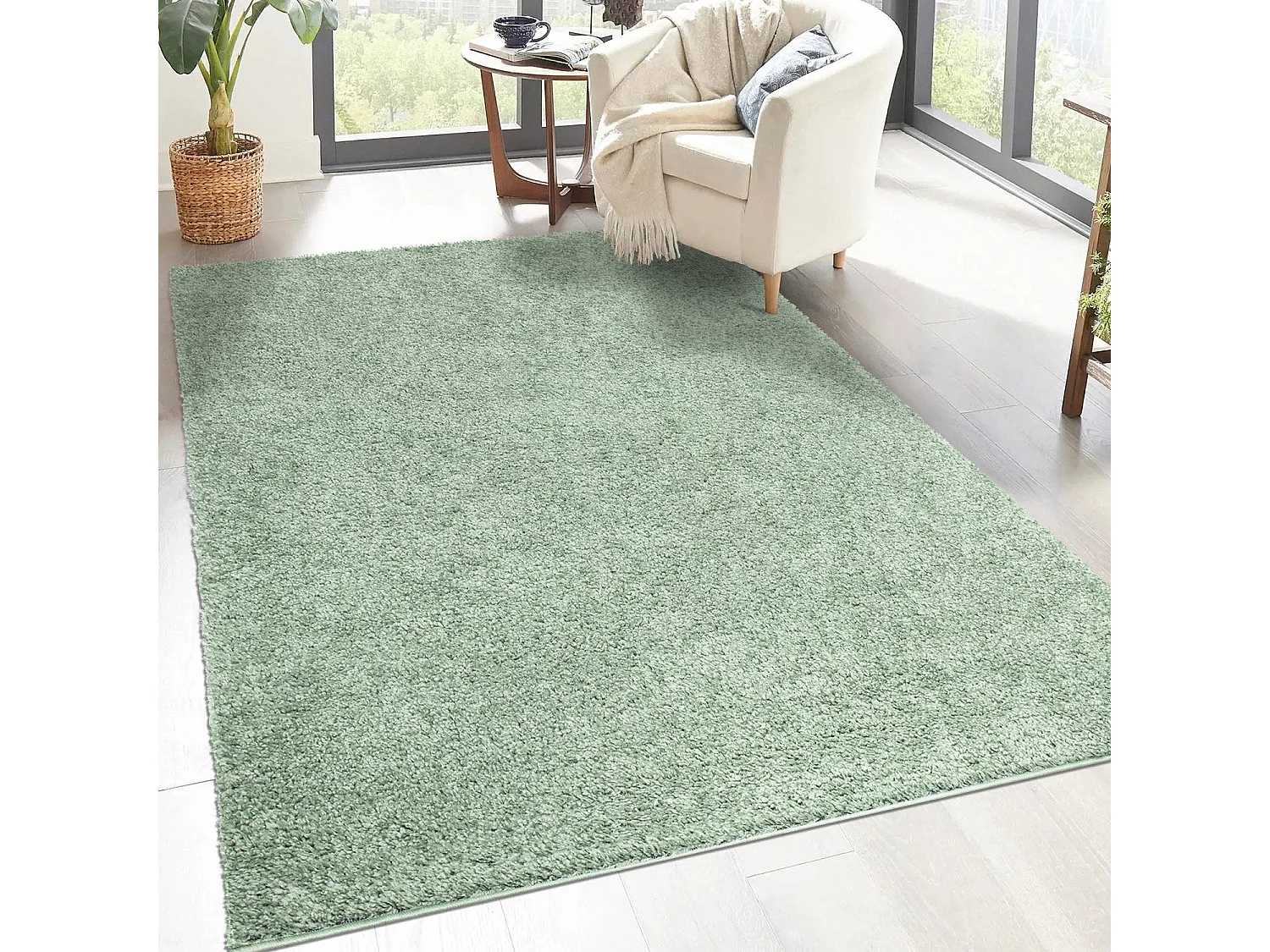 Tapis à Poils Longs SOFTY Vert Amande 150x150cm