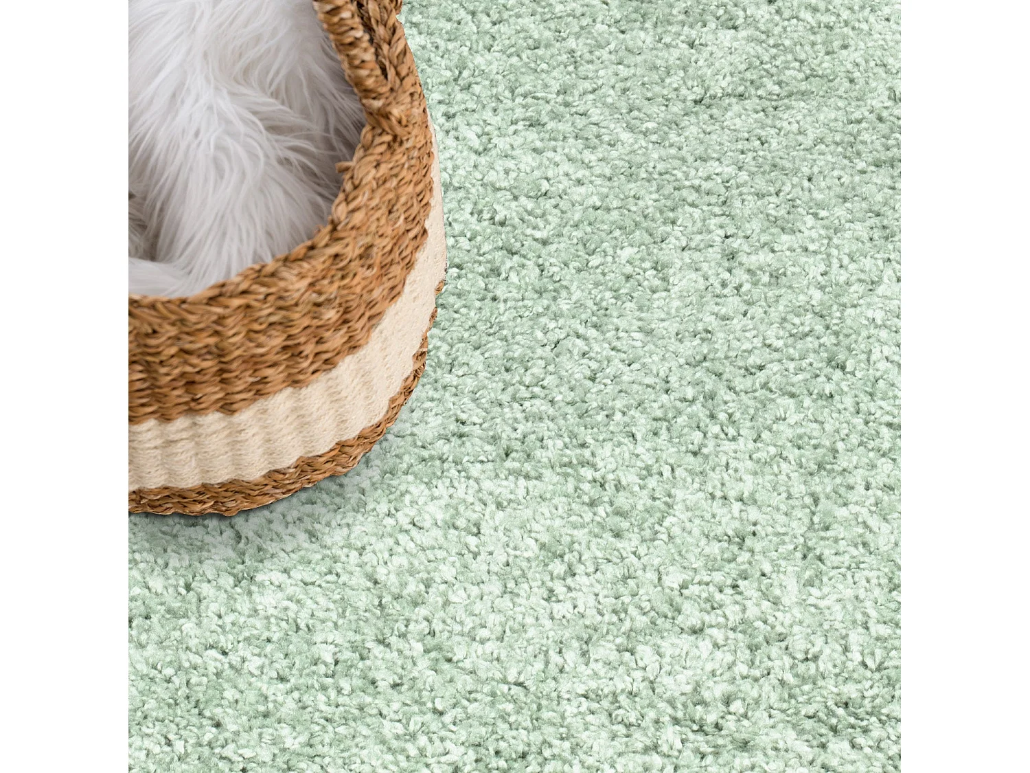 Tapis à Poils Longs SOFTY Vert Amande 150x150cm