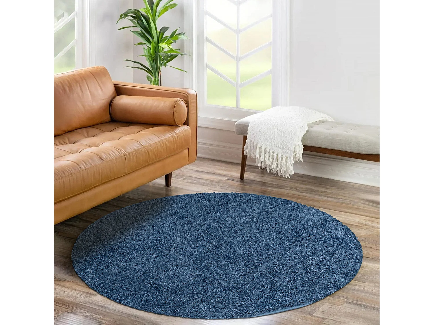 Tapis à Poils Longs Rond SOFTY Bleu 200x200cm