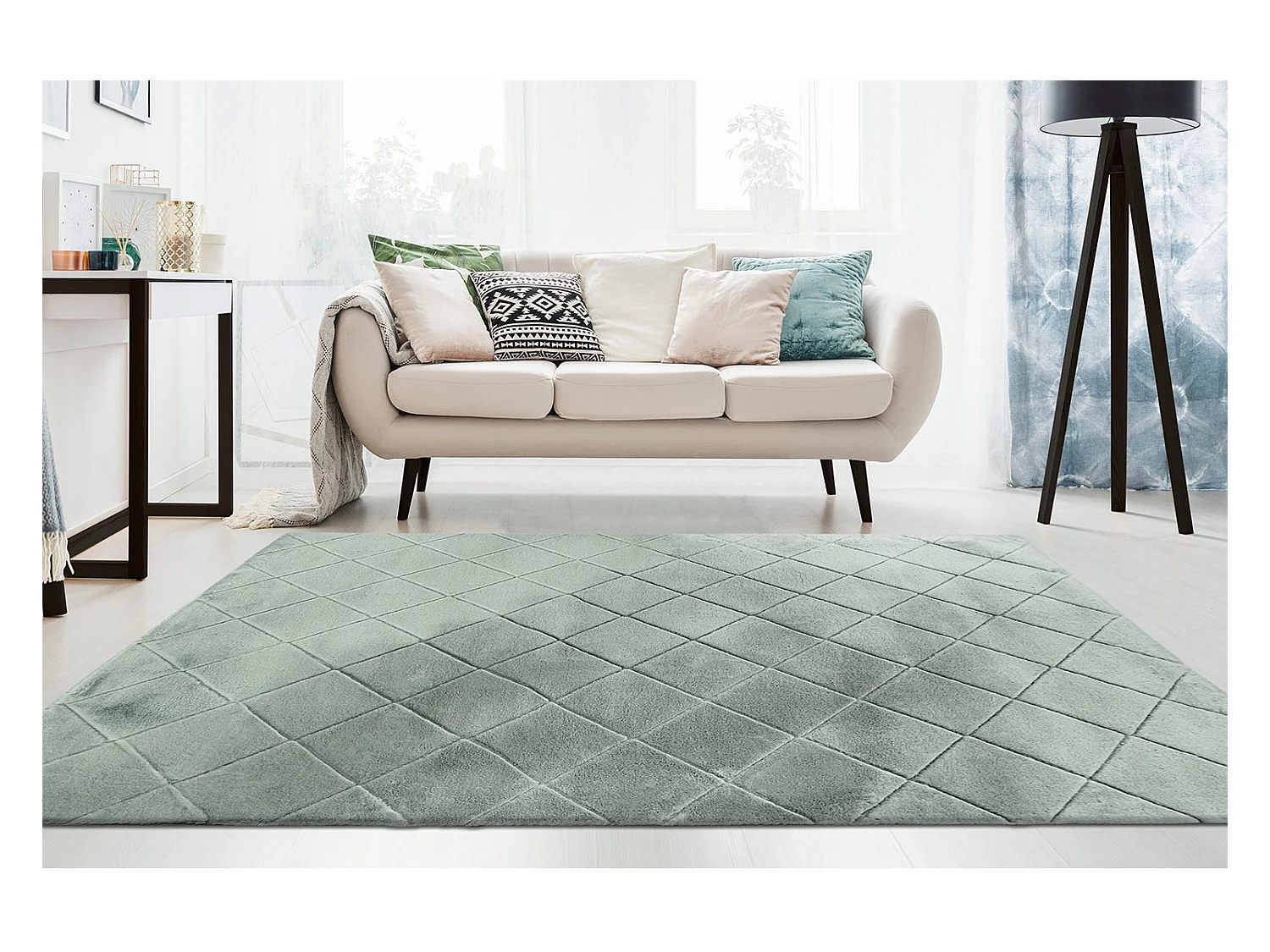 Tapis Super Soft à motif 3D losanges Vert Jade 80x150cm