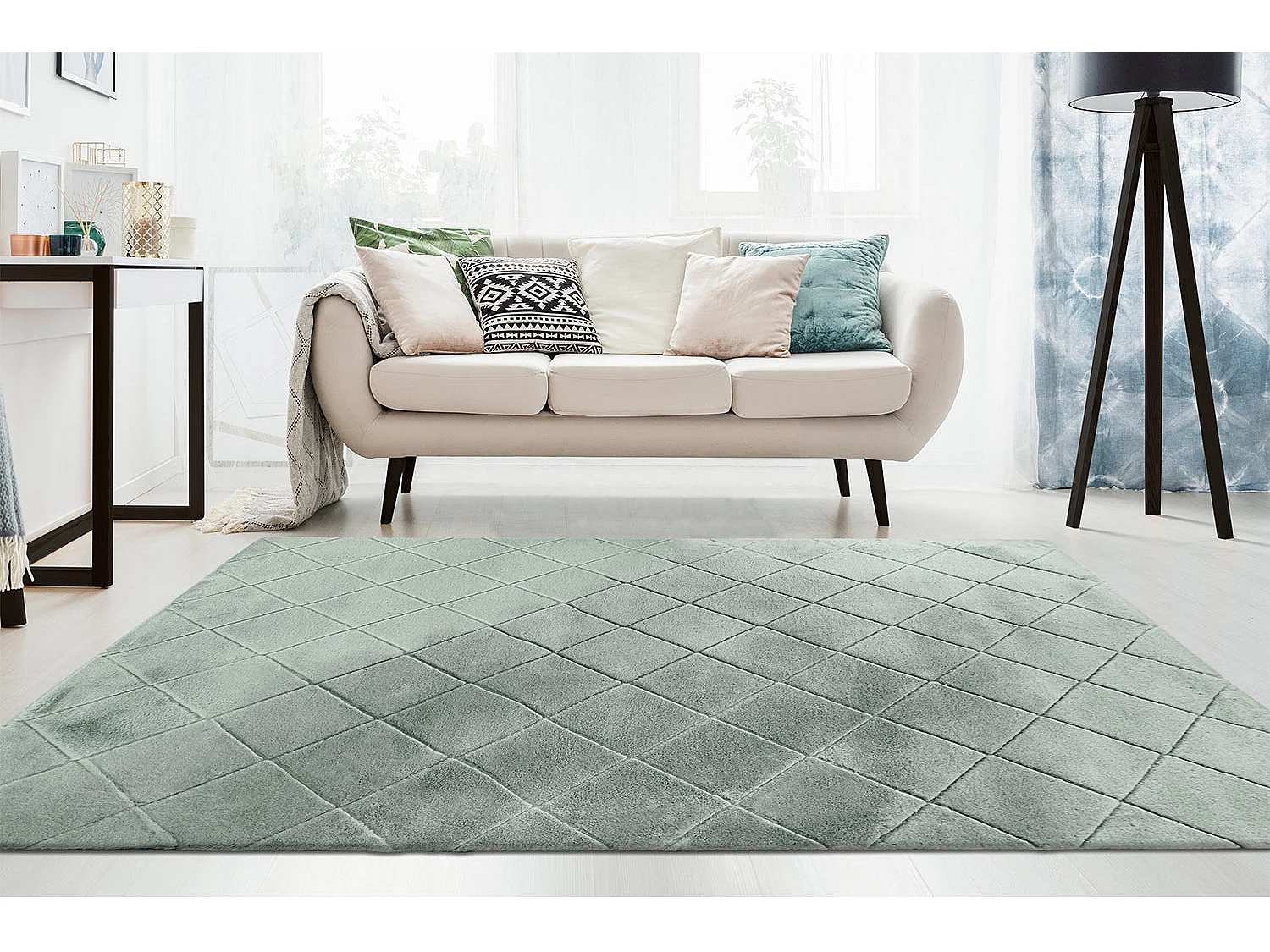 Tapis Super Soft à motif 3D losanges Vert Jade 80x150cm