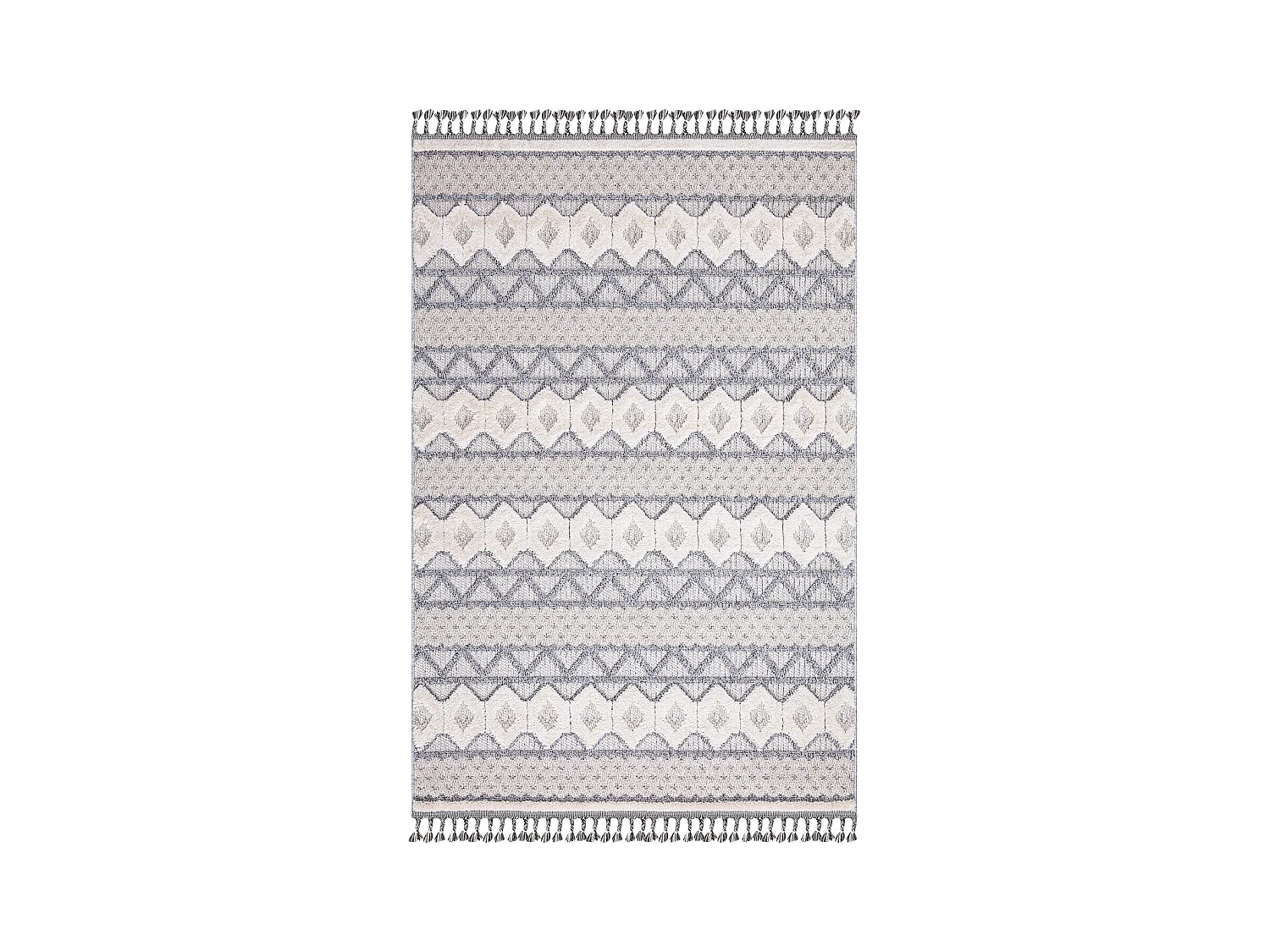 Tapis Boho Chic à franges tressées Gris/Crème 160x230cm