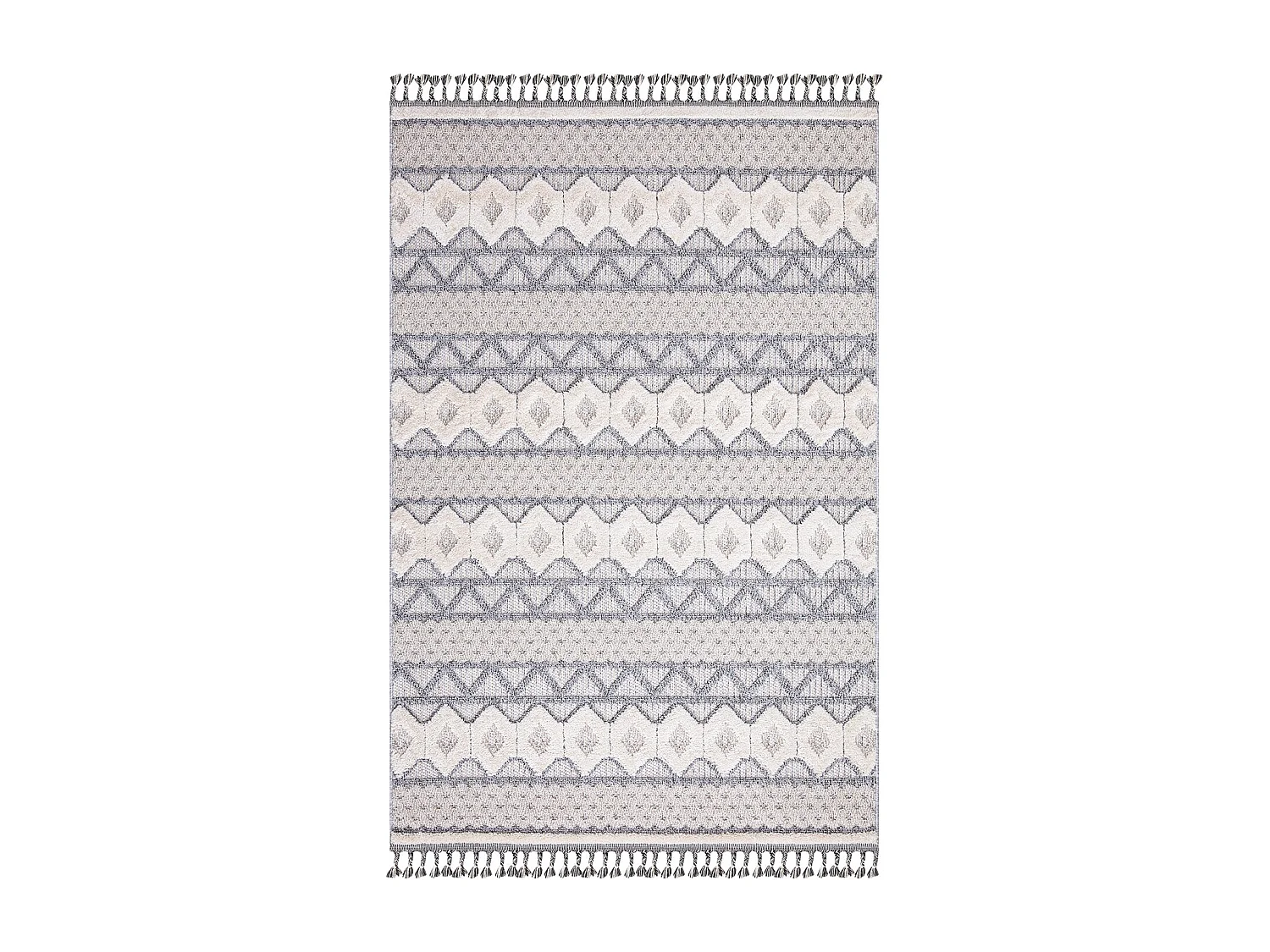 Tapis Boho Chic à franges tressées Gris/Crème 160x230cm