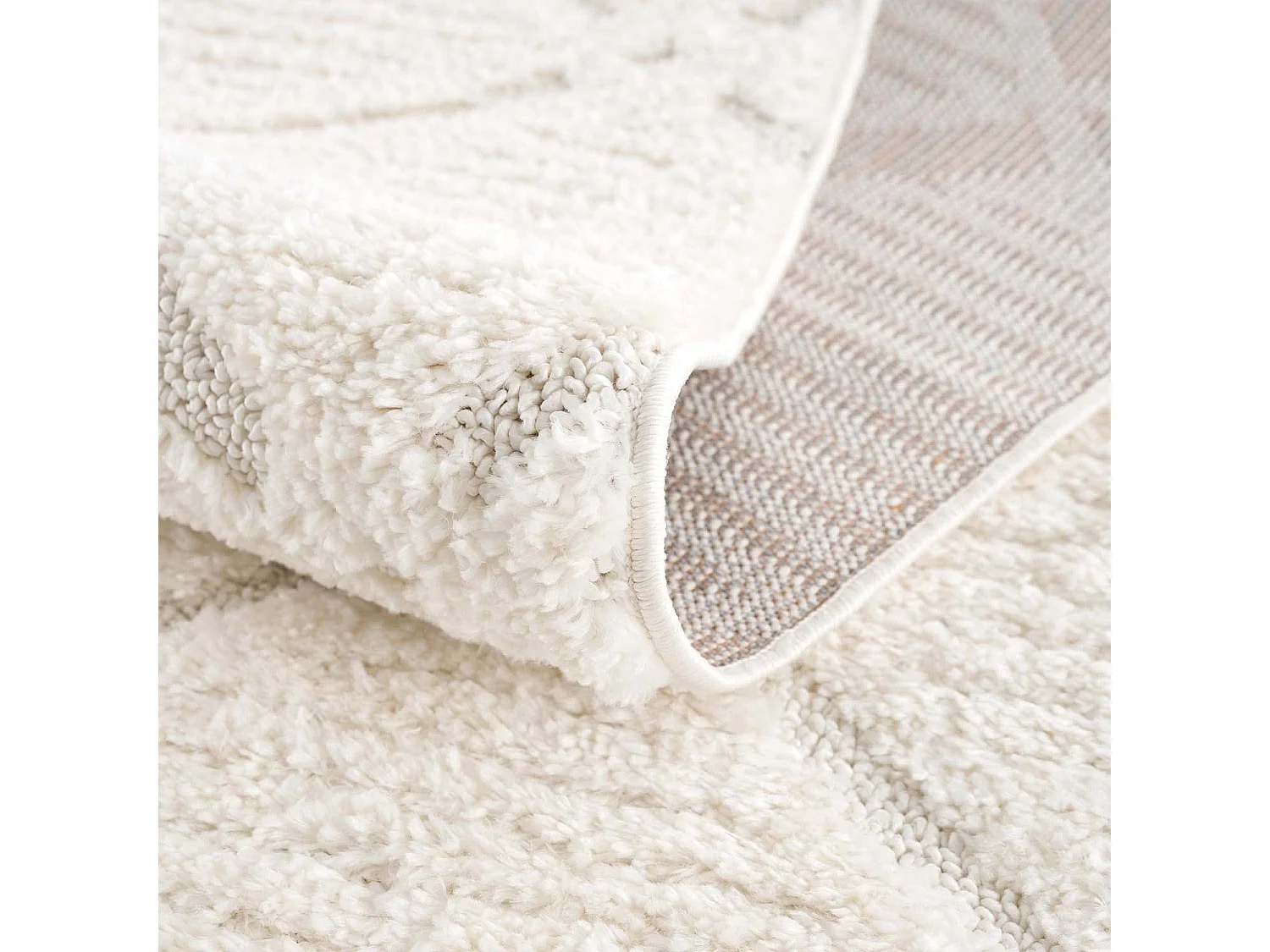 AMORE 01 - Tapis rond à poils longs et relief crème 200x200cm