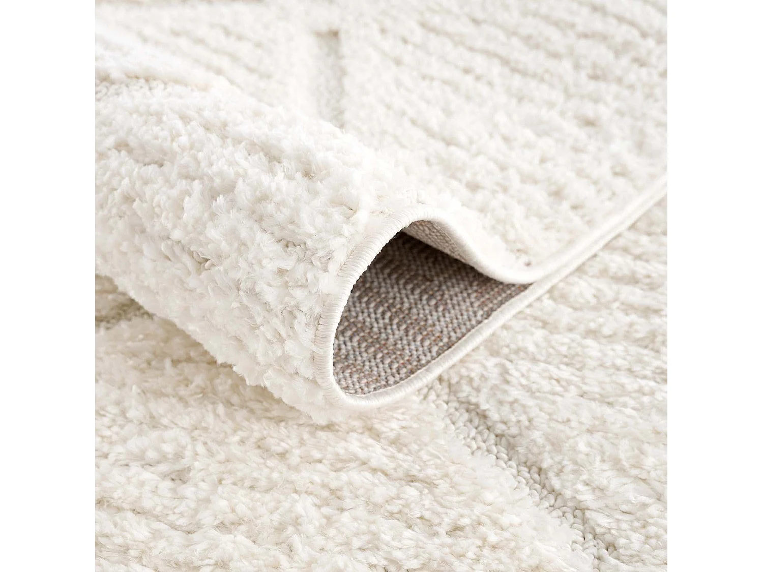 AMORE 01 - Tapis rond à poils longs et relief crème 200x200cm