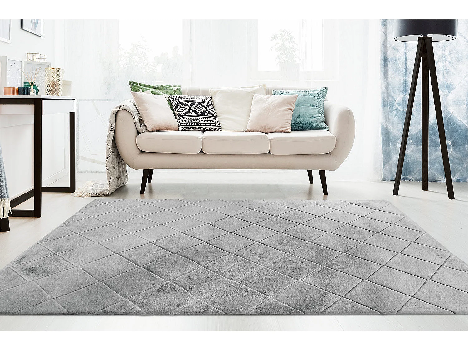 Tapis Super Soft à motif 3D losanges Gris souris 200x290cm