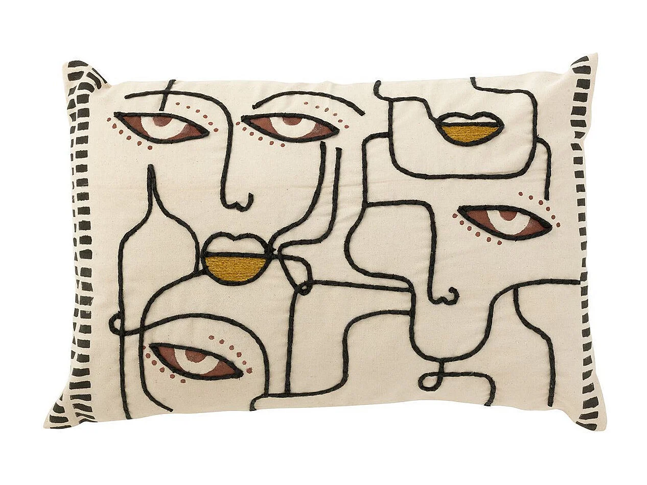 Coussin Déco "Visages" 40x68cm Beige