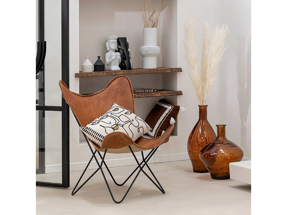 Coussin Déco "Visages" 40x68cm Beige