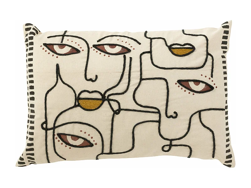 Coussin Déco "Visages" 40x68cm Beige
