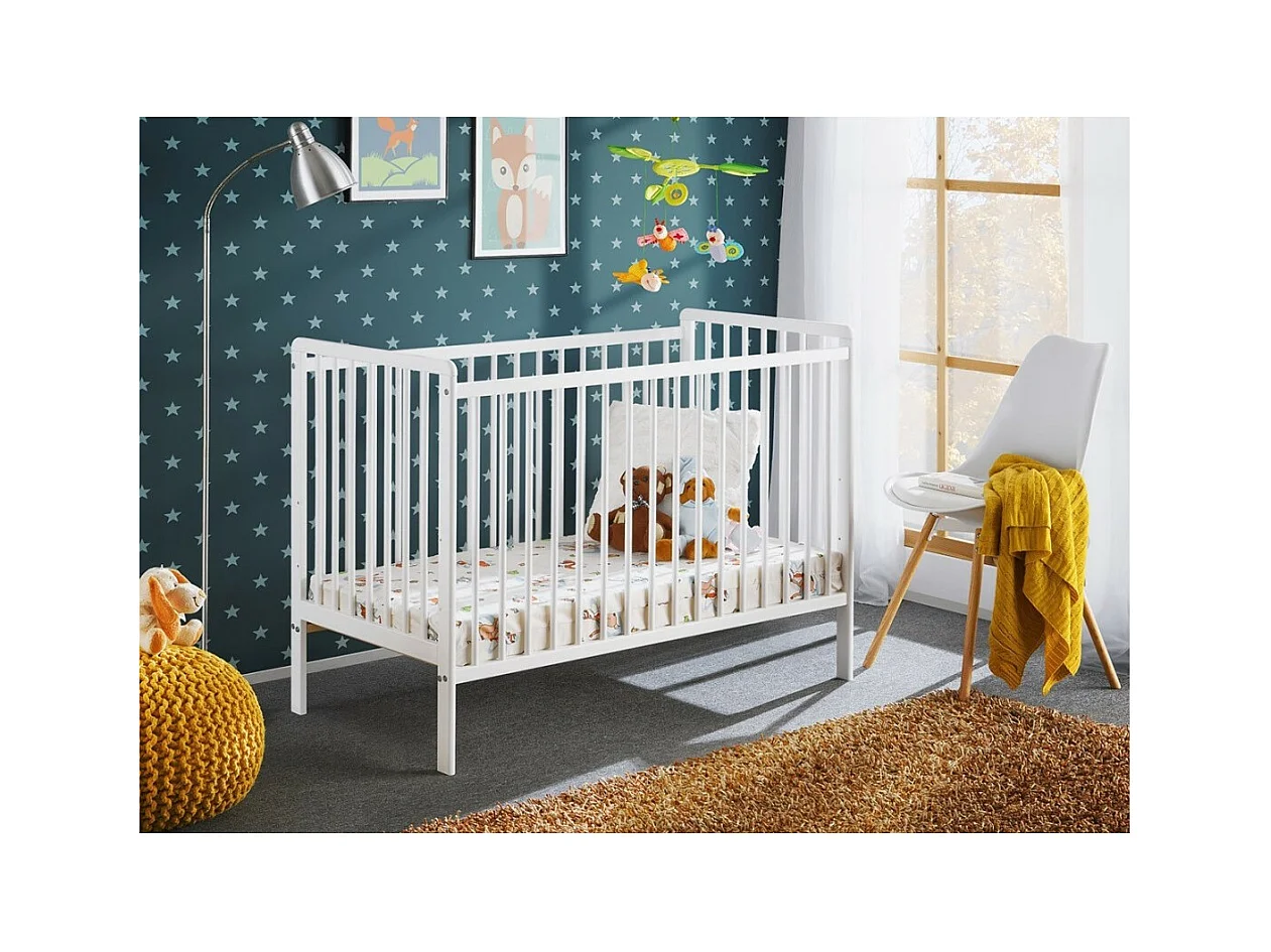 Lit et matelas bébé évolutif collection LUTIN réglable en hauteur. Coloris blanc mat.