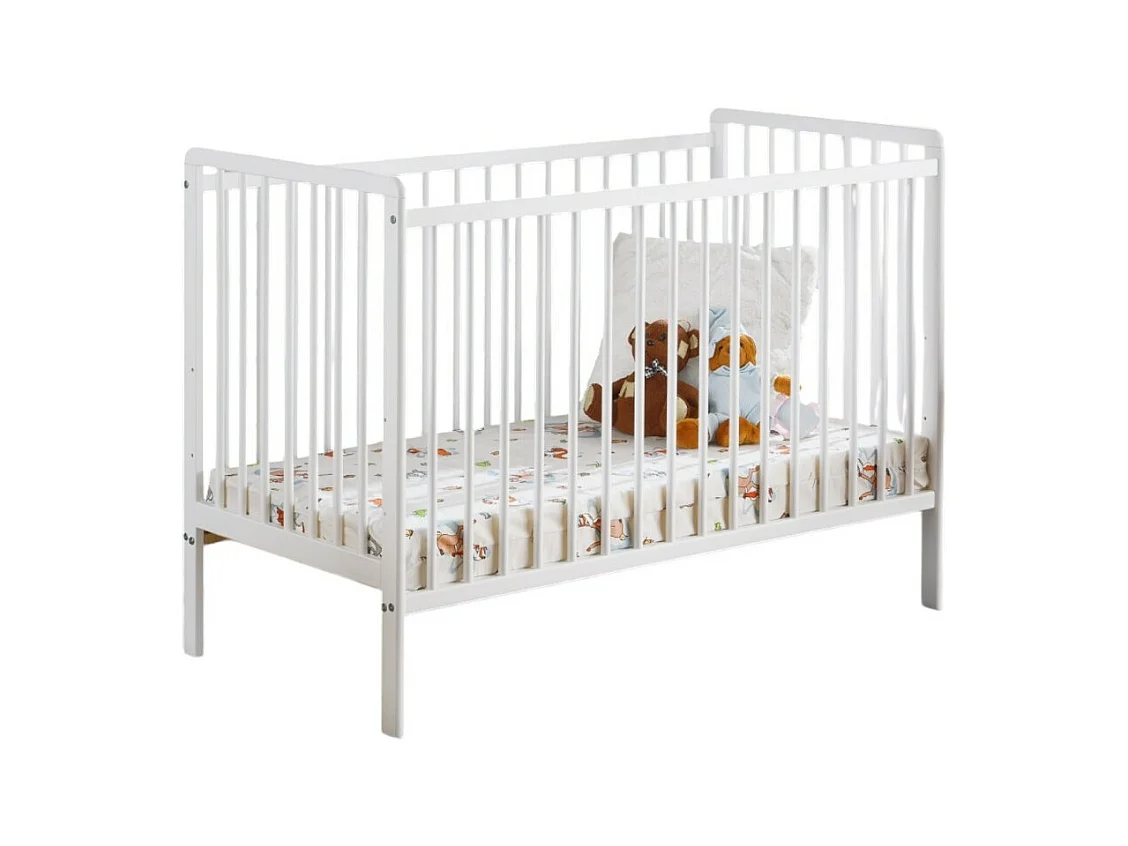 Babybed en matras uit de collectie LUTIN, in hoogte verstelbaar. Kleur: mat wit.