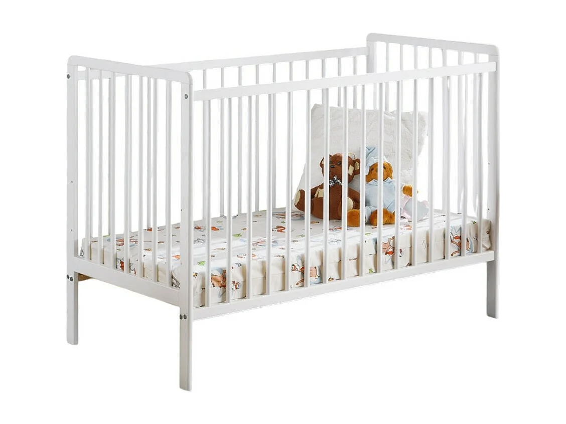 Berço e colchão infantil ajustável da coleção LUTIN, com altura regulável. Cor branca fosca.