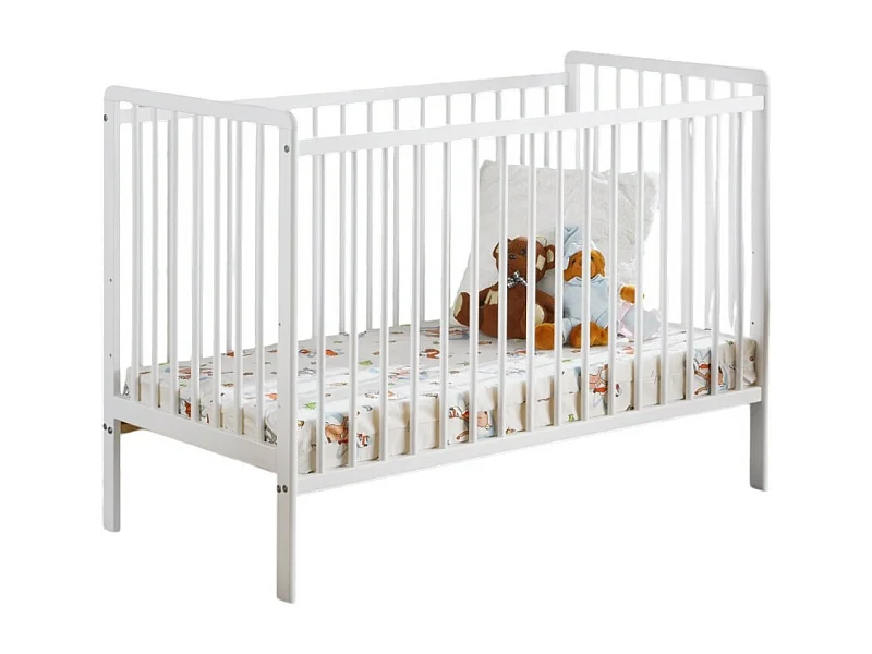 Lit et matelas bébé évolutif collection LUTIN réglable en hauteur. Coloris blanc mat.