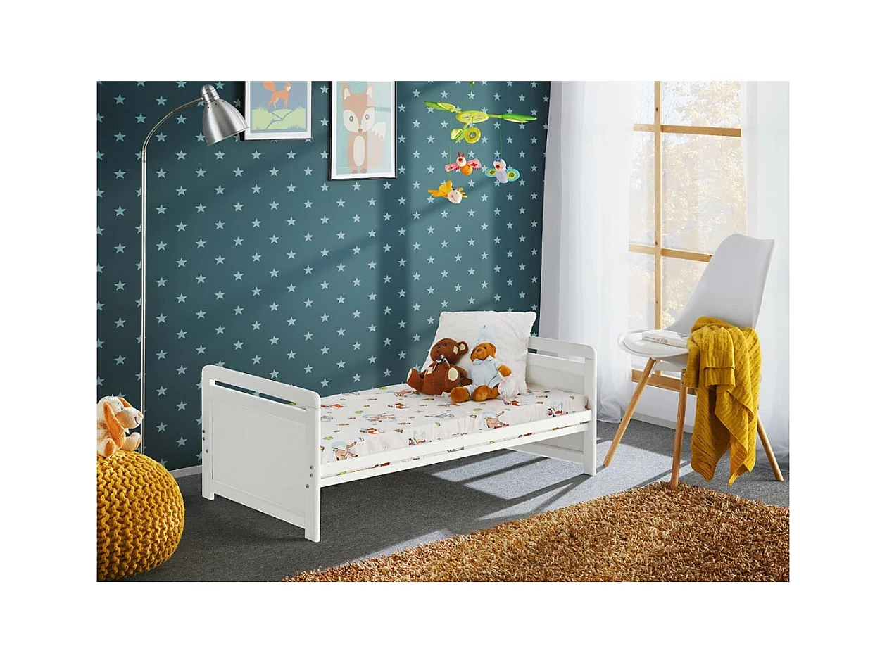 Berço evolutivo - GUIZMO - Cor branco fosco - Berço ajustável em altura com gaveta e colchão.