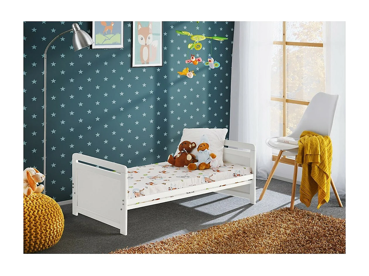 Berço evolutivo - GUIZMO - Cor branco fosco - Berço ajustável em altura com gaveta e colchão.