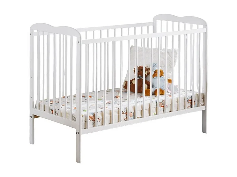 Lit et matelas bébé évolutif collection NOE réglable en hauteur. Coloris blanc mat.