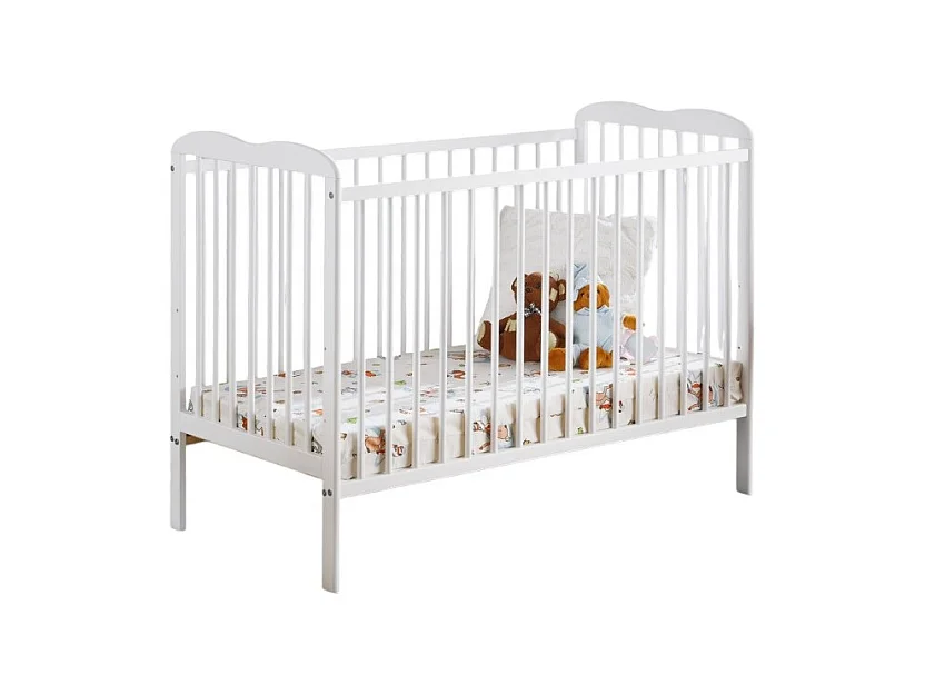 Babybed en matras uit de NOE collectie, in hoogte verstelbaar. Matte witte kleur.
