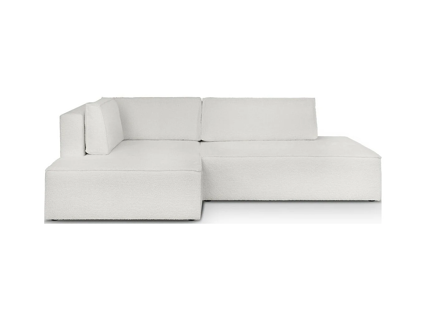 Canapé d'angle à gauche convertible 3 places avec coffre en tissu bouclé écru - Barani