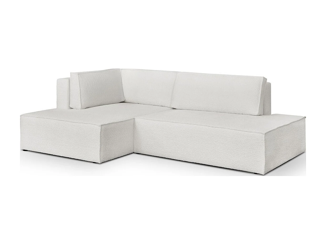 Canapé d'angle à gauche convertible 3 places avec coffre en tissu bouclé écru - Barani