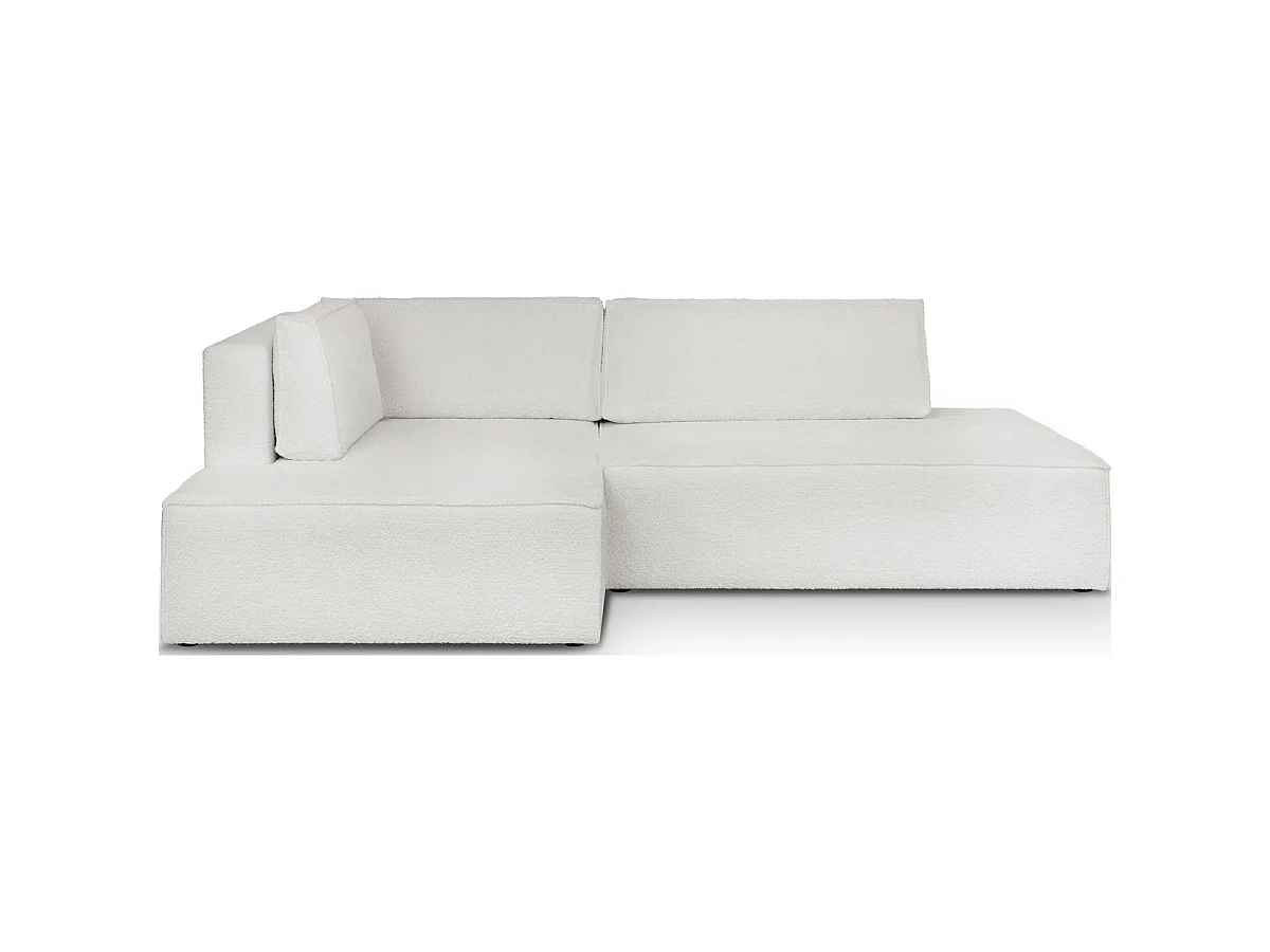 Canapé d'angle à gauche convertible 3 places avec coffre en tissu bouclé écru - Barani