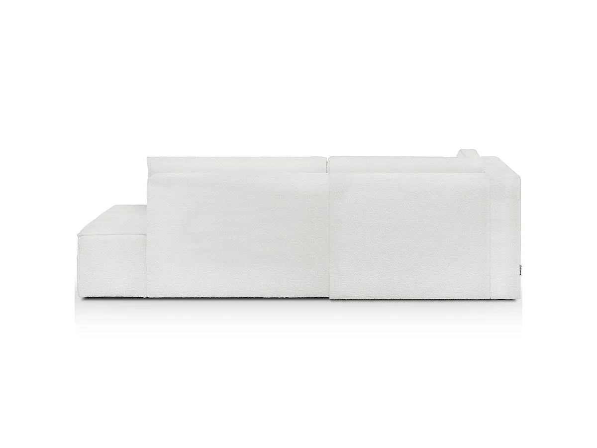 Canapé d'angle à gauche convertible 3 places avec coffre en tissu bouclé écru - Barani