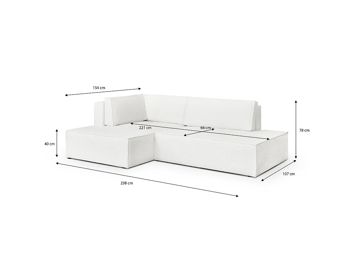 Canapé d'angle gauche convertible 3 places avec coffre en tissu ivoire BARANI