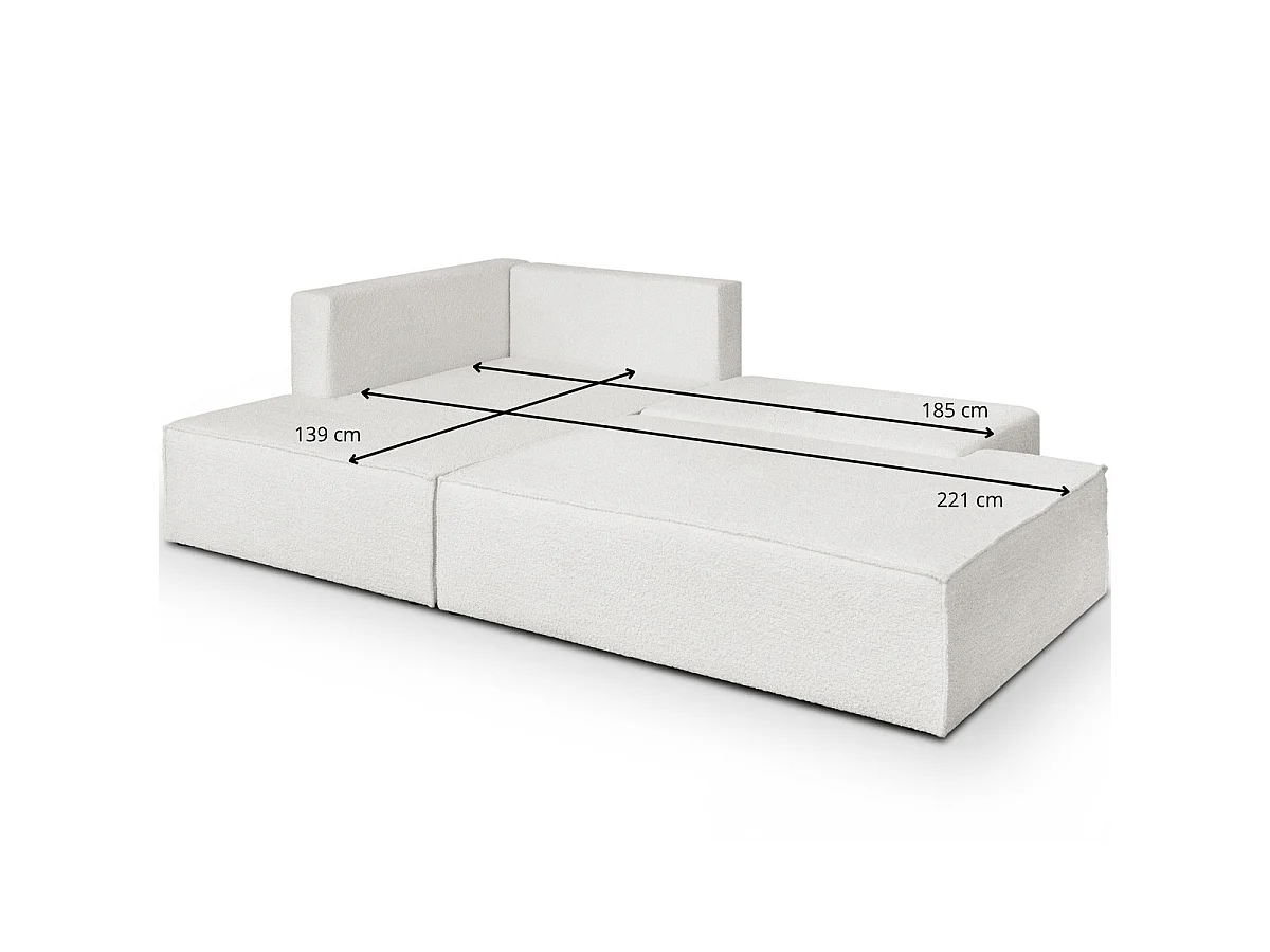 Canapé d'angle gauche convertible 3 places avec coffre en tissu ivoire BARANI