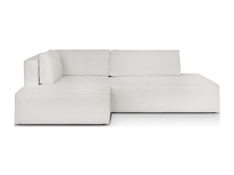 Canapé d'angle à gauche convertible 3 places avec coffre en tissu bouclé écru - Barani
