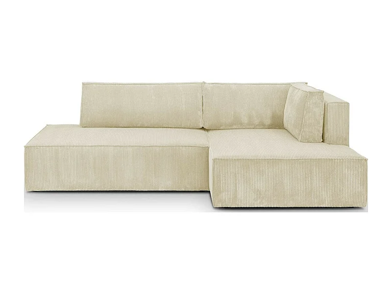 Canapé d'angle à droite convertible 3 places avec coffre en velours côtelé beige - Barani