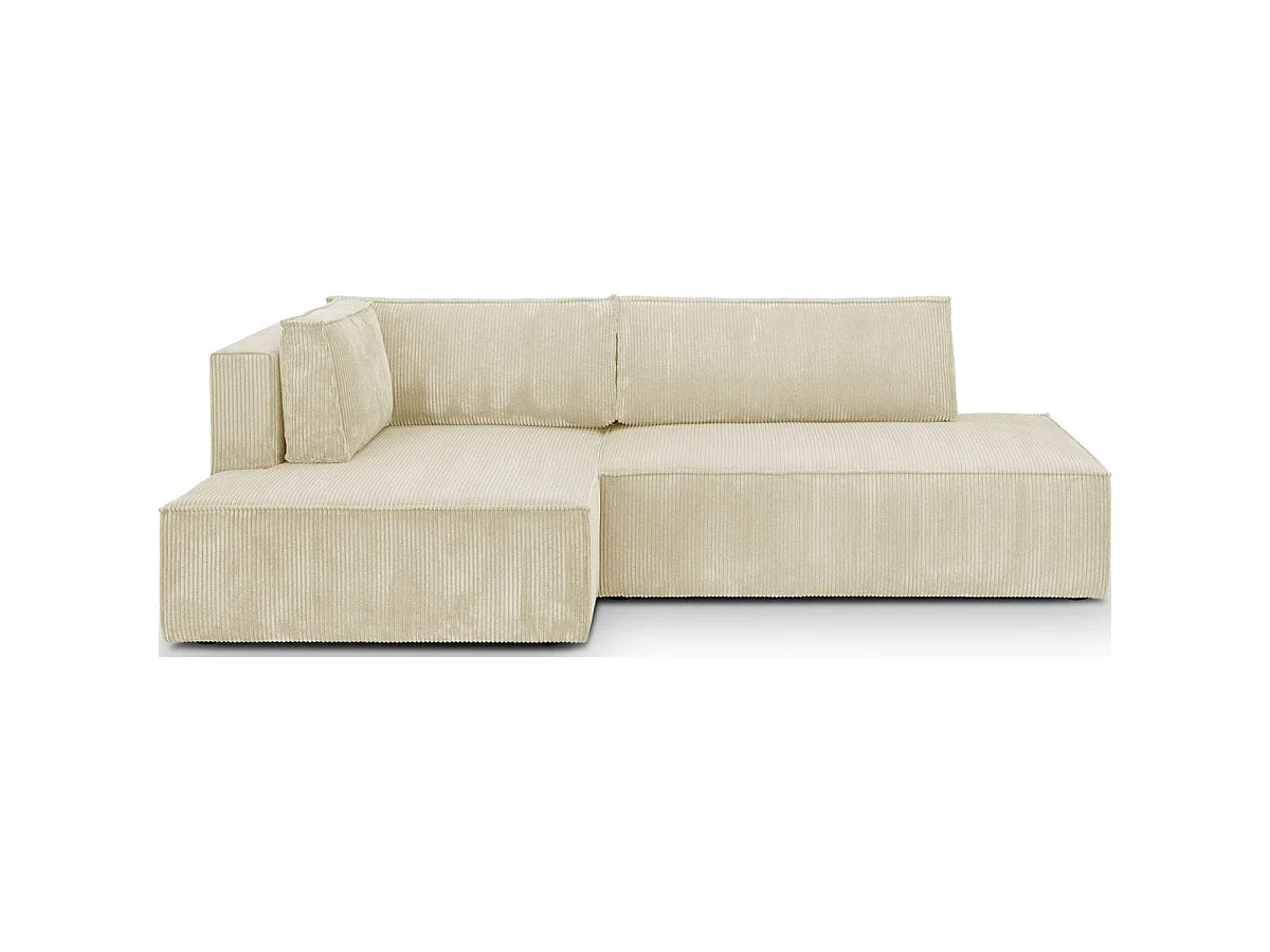 Canapé d'angle convertible 3 places avec coffre en velours beige