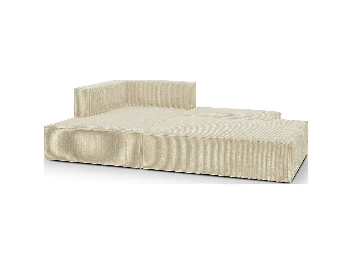 Canapé d'angle convertible 3 places avec coffre en velours beige