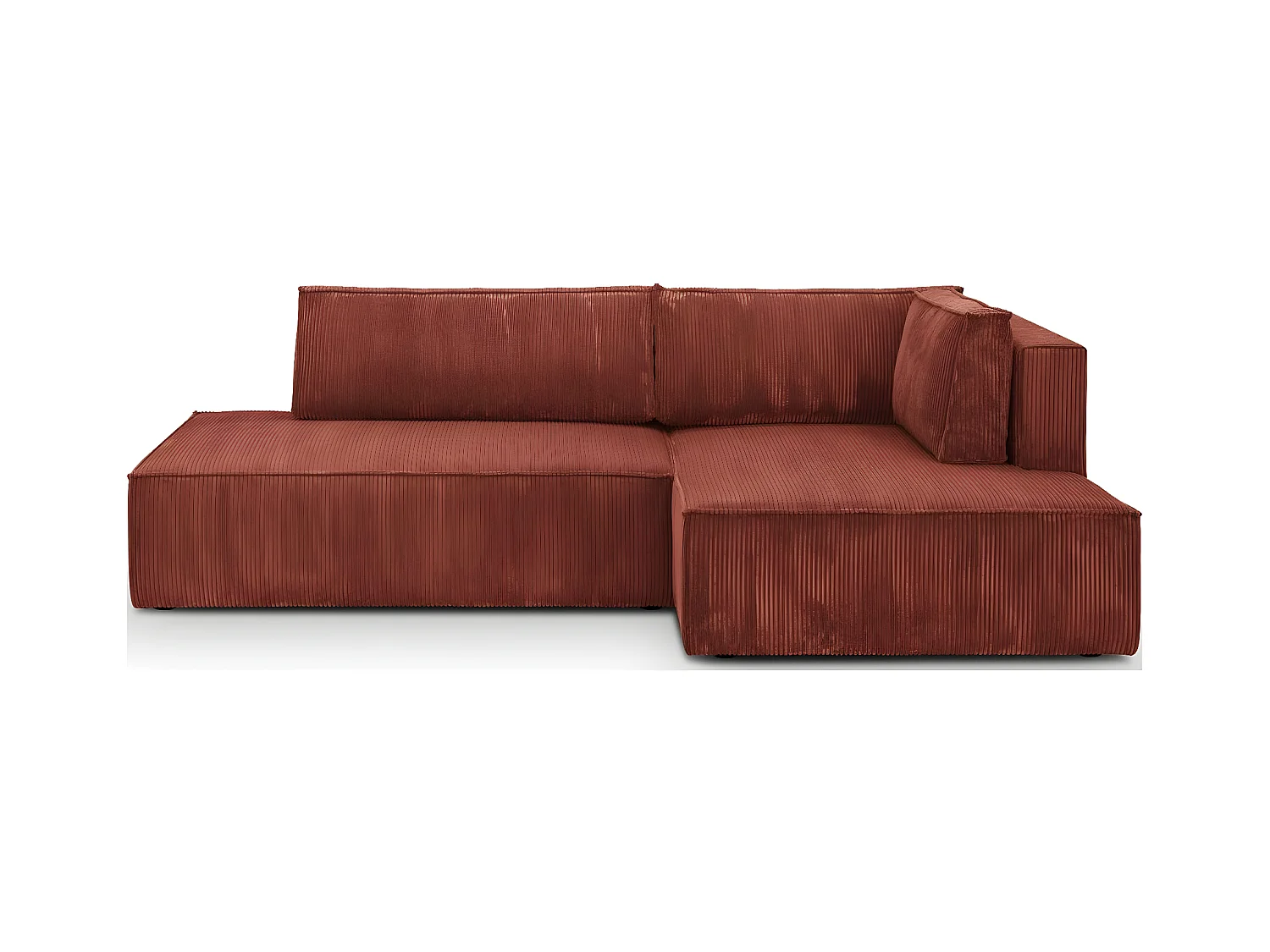 Canapé d'angle à droite convertible 3 places avec coffre en velours côtelé rouille - Barani