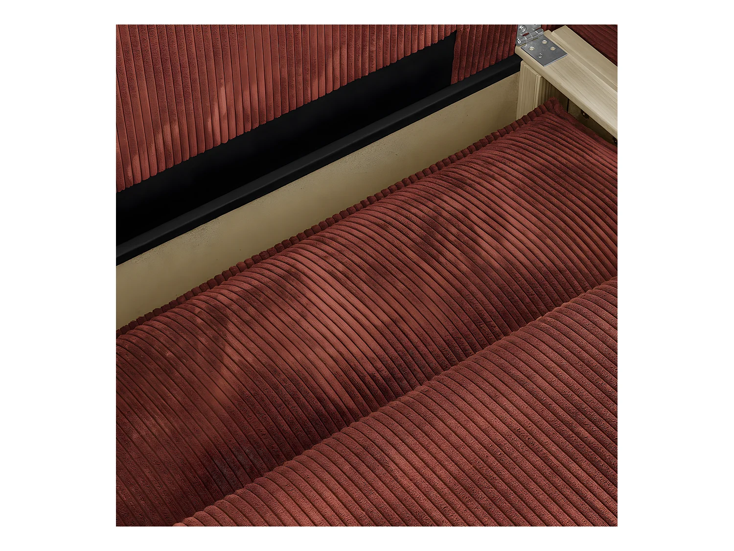 Canapé d'angle à droite convertible 3 places avec coffre en velours côtelé rouille - Barani