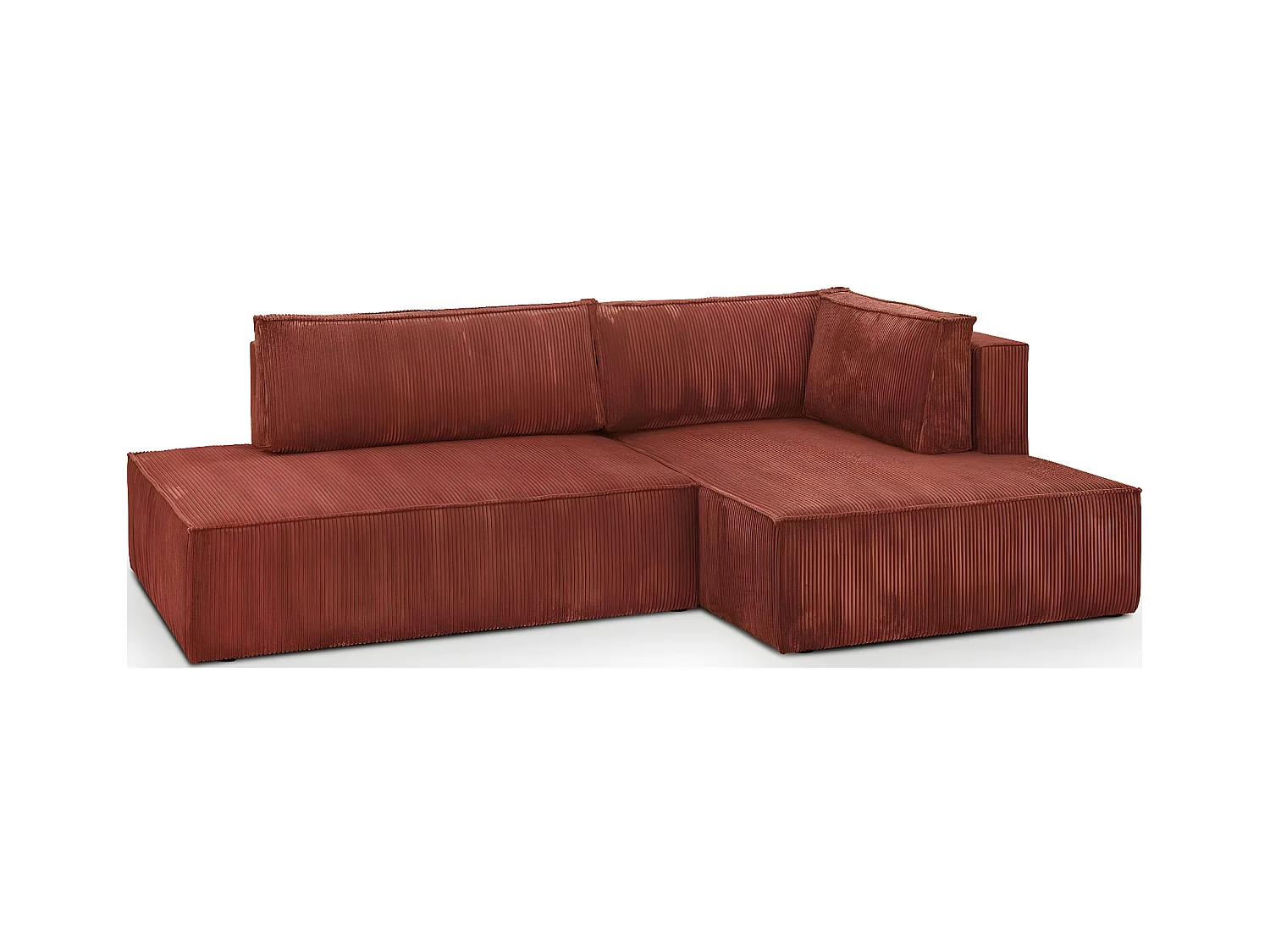 Canapé d'angle à droite convertible 3 places avec coffre en velours côtelé rouille - Barani