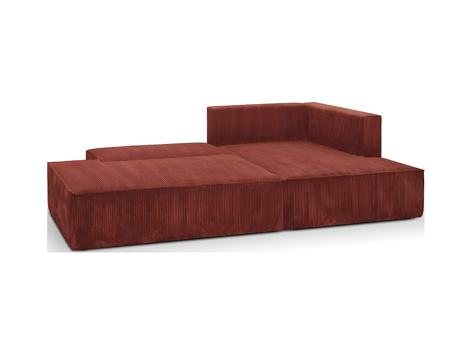 Canapé d'angle à droite convertible 3 places avec coffre en velours côtelé rouille - Barani