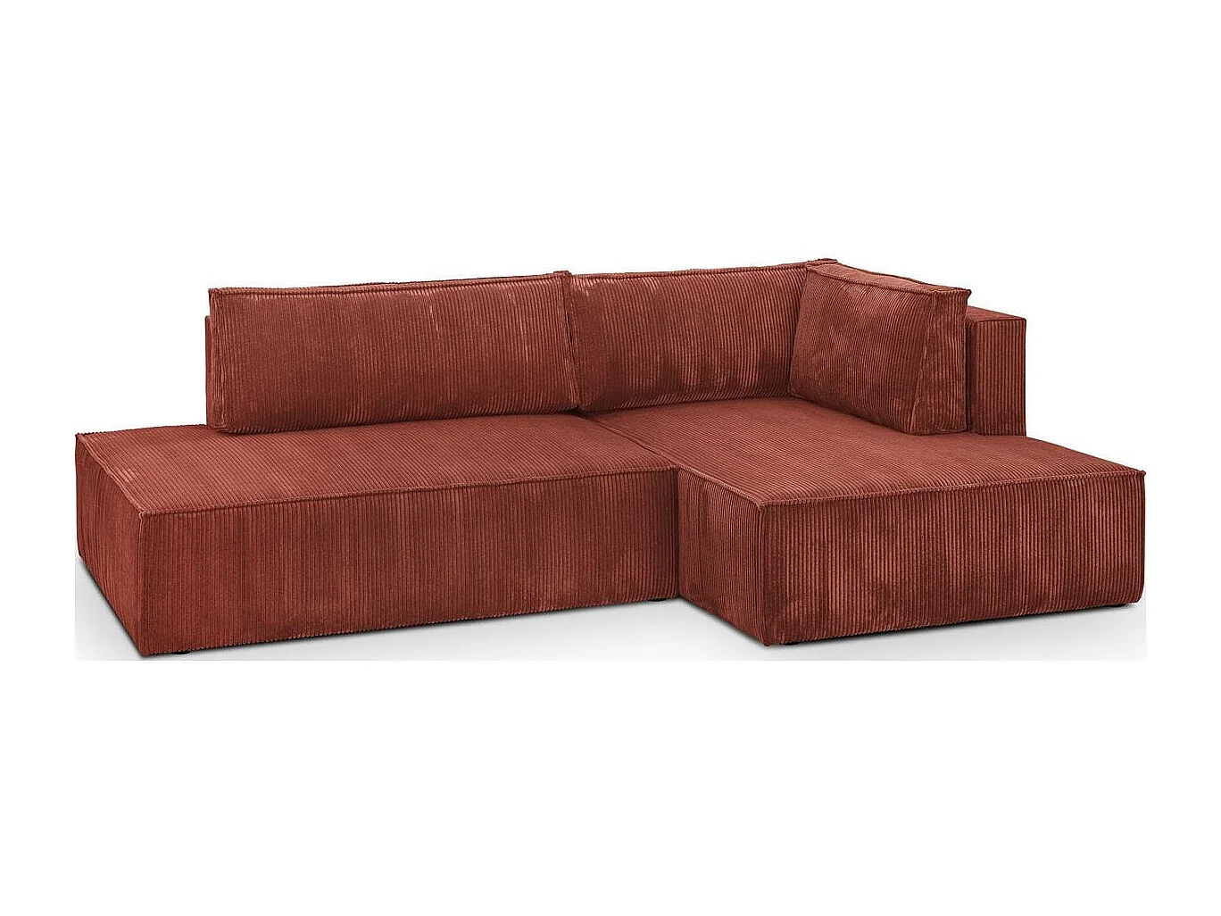 Canapé d'angle à droite convertible 3 places avec coffre en velours côtelé rouille - Barani